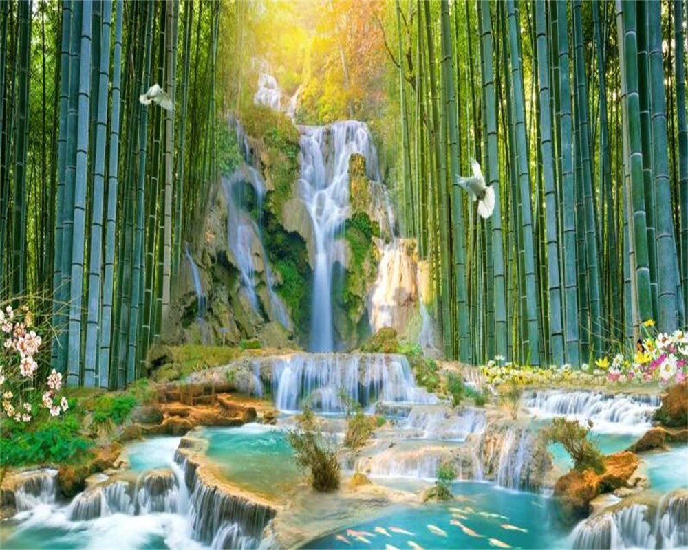 beibehang Customized Wall paper modern new bamboo forest waterfall water park landscape background wallpaper