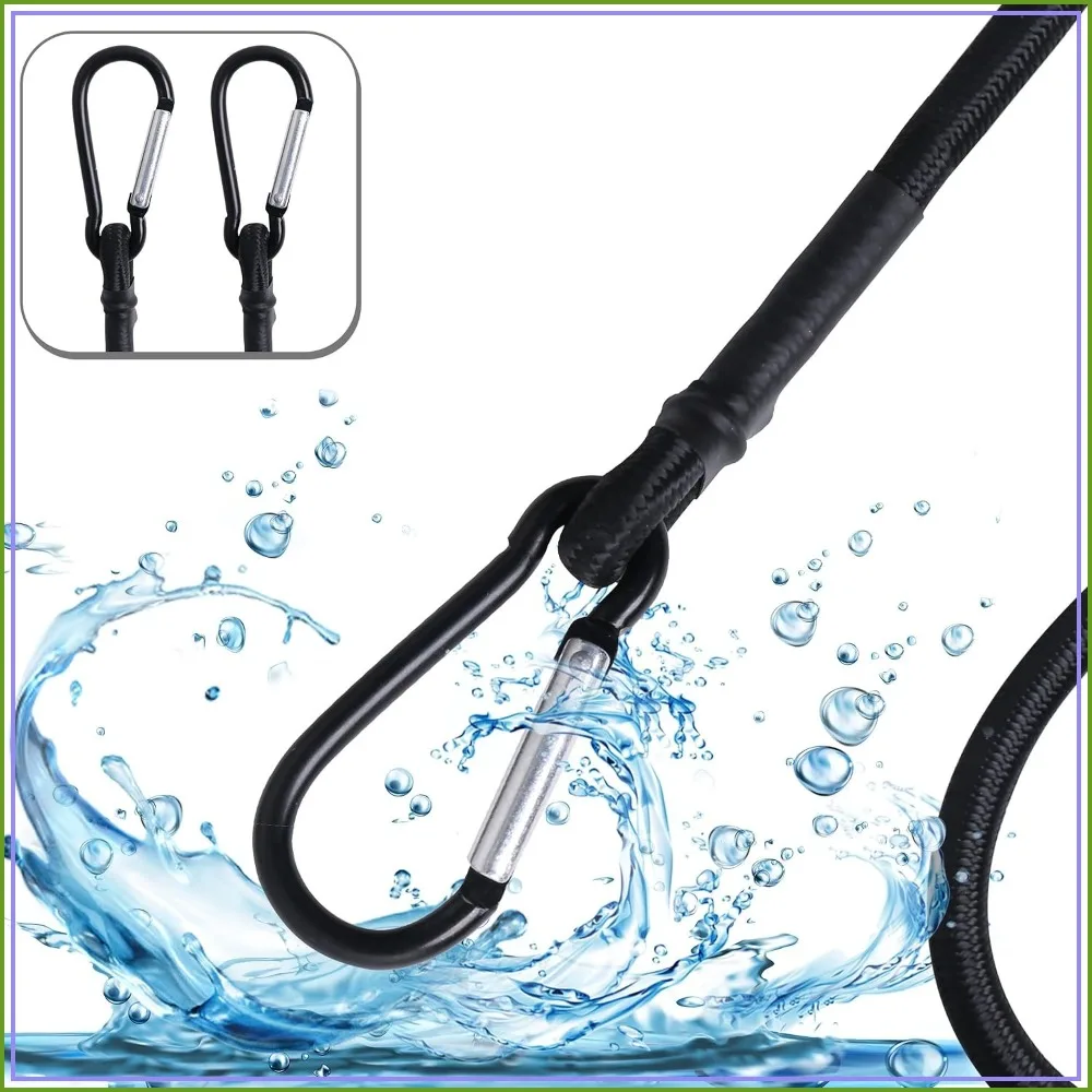

Bungee Cord with Carabiner Hook Clip - 2 Pack Heavy Duty Elastic Rope Locks onto Anchor Points for Outdoor Camping, Bike, Cargo, RV, Luggage Rack (12")