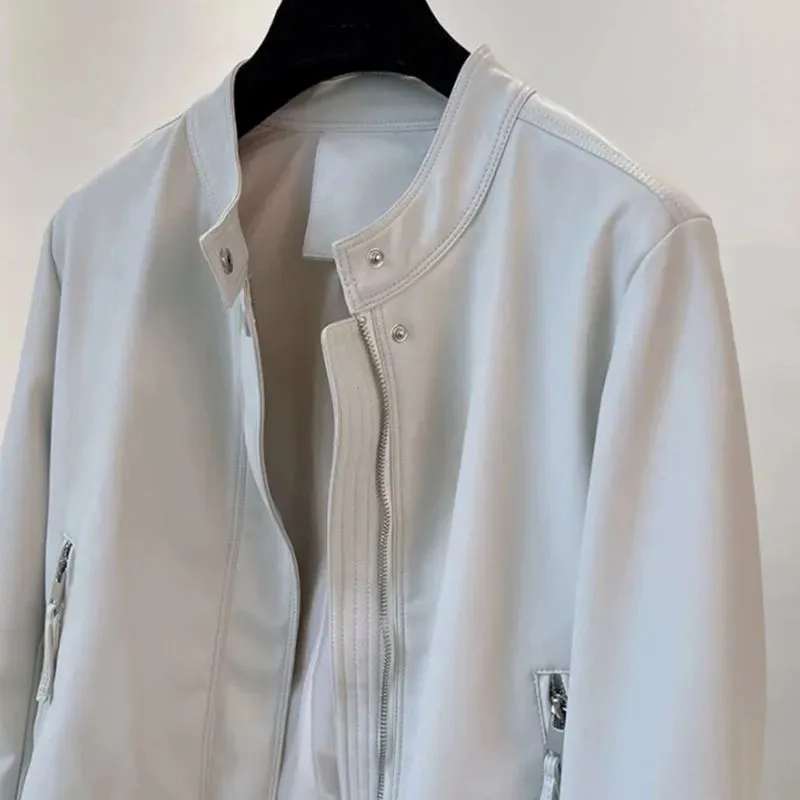 Veste en cuir PU à col montant pour femme coréenne, manteau en Faux cuir à manches longues, haut court en cuir, printemps-automne, 2025