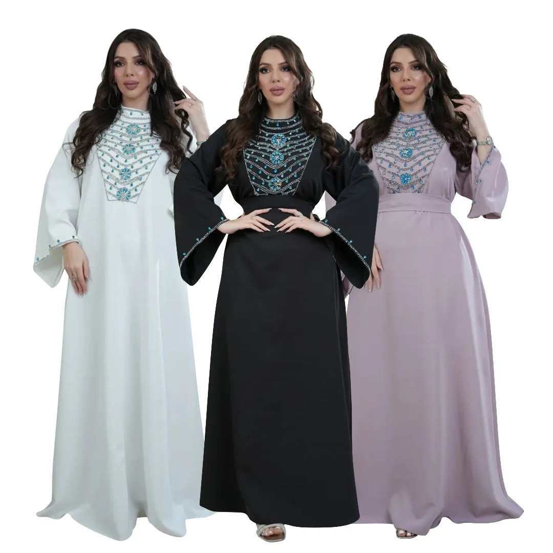 

Xqy500395 New Arab Dubai Robe Water Drop Hot Diamond Jalabiya Stand Up Collar Dress Abaya Ramadan Dubai Luxury Islam Elegant