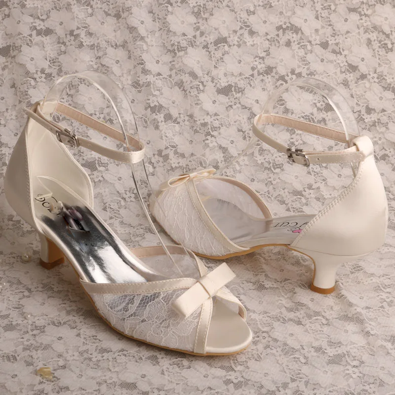 Wedopus Customized Heel Lace Ivory Wedding Woman Sandal Short Low Heel Summer Shoes 5CM