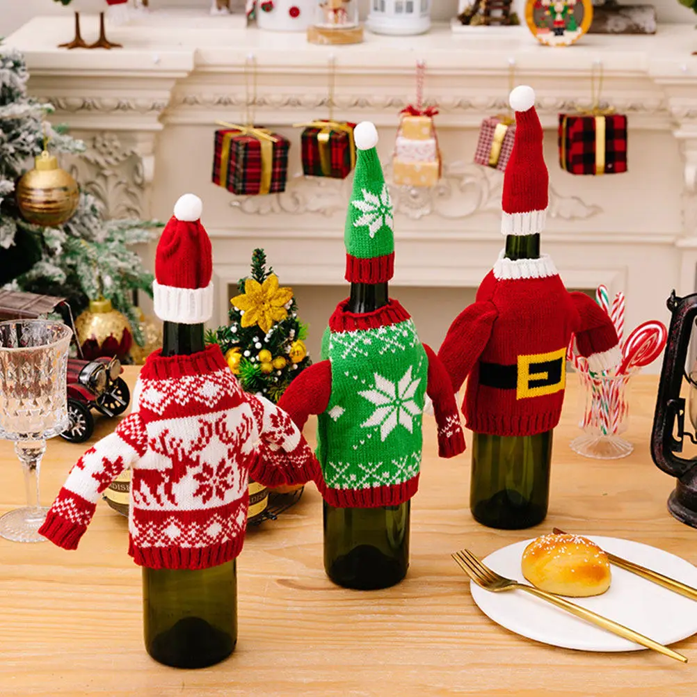 

1 Set Xmas Wine Bottle Clothes Decorative Cover Holiday Party Decoration Christmas Reusable Wine Bottle Sleeve Festive Table