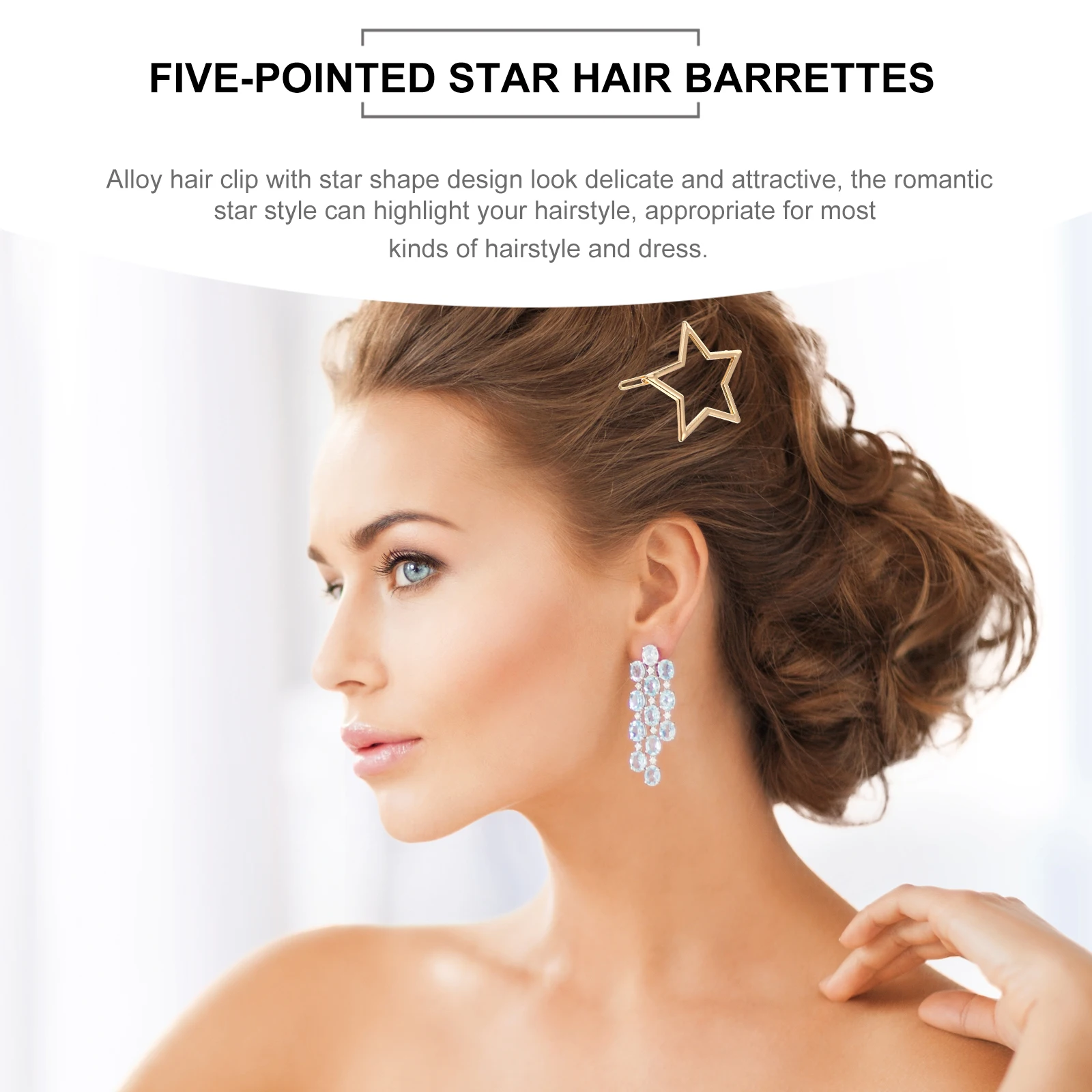 8 قطع من مشابك الشعر على شكل نجمة، مشابك خماسية مصنوعة من خليط معدني، تصميم مجوف، حافة ناعمة، ملحقات دبوس شعر مستقيم مجعد