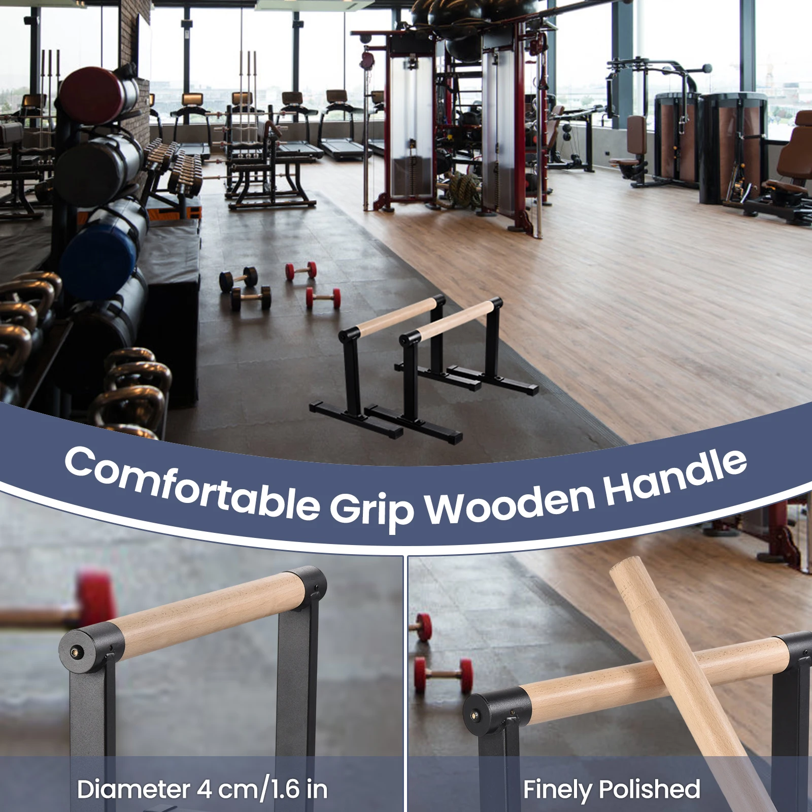 2 Stück Liegestützgriffe, Holz-Liegestützstangen für Calisthenics-Krafttraining, Liegestützgriffe aus massivem Holz mit Metallrahmen, hochbelastbare Stützen, 200 kg Tragkraft, ergonomischer Griff, Heimfitnessgerät für Bodenübungen. – Detail 6