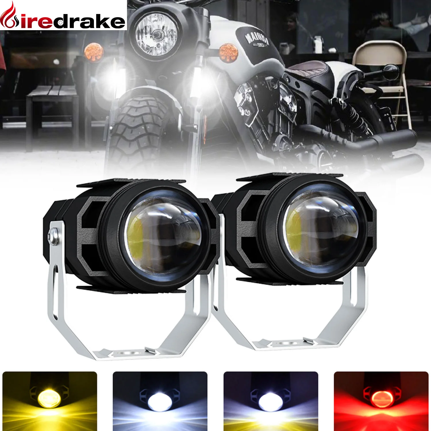 

Led Projector Lens Spotlight 90W 9000LM Three color Motorcycle Spotlight Flash Motorcycle Headlights 6000K Fog Light 9-30V