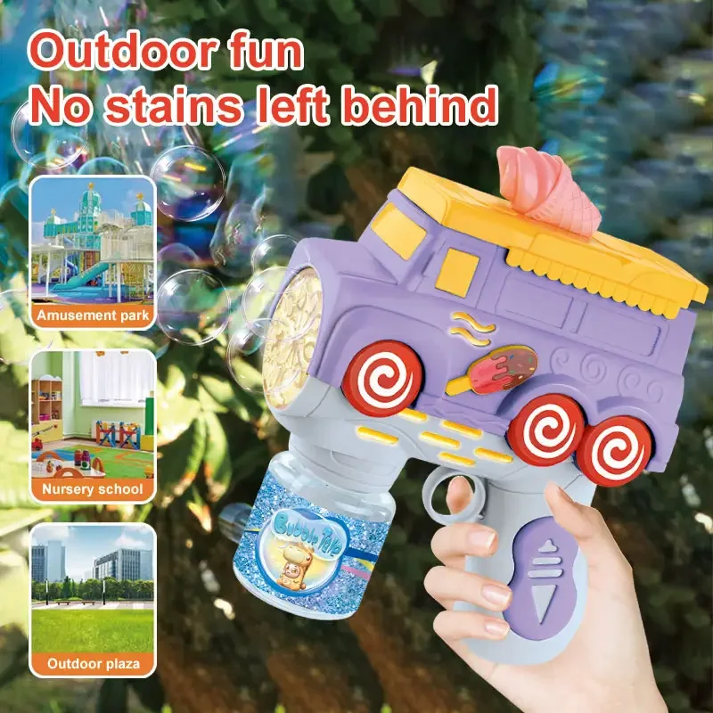 만화 버블 건 발사기 휴대용 휴대용 전기 자동 거품 기계 빛 소리 부는 파티 생일 선물 장난감