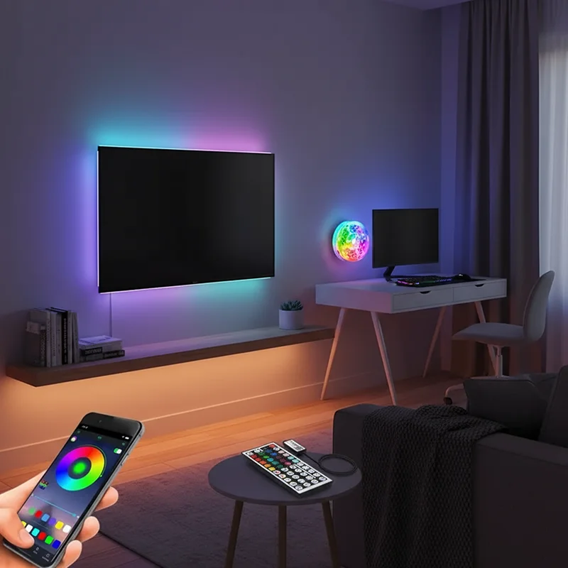 18 شريط أضواء LED 5050 RGB USB شريط مصباح مرن متغير اللون مع التحكم في التطبيق لتزيين الغرفة إضاءة خلفية للتلفاز