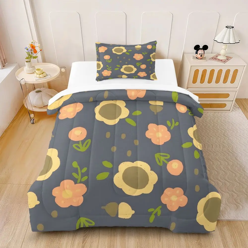 Retro Floral Acorn Digital Print Quilt Comforter Set Bedding Set Pillowcase Farmhouse Bedroom Home Decor