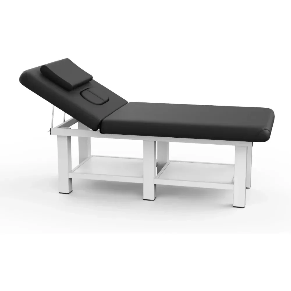 

800LBS Heavy Duty Stationary Massage Table with Headrest, Professional Massage Bed Metal Frame & PU Leather Segmented Structure