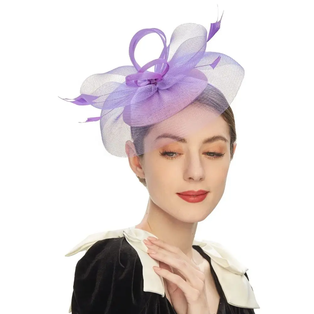 Fashion Feathers Mesh Fascinator Hat Exquisite Elegant Veil Hat Headwear Sweet Hair Hoop Bride Headband Dance Show