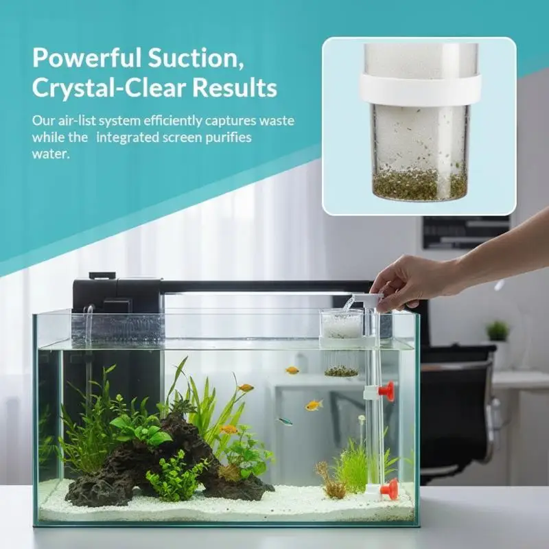 1 Set Air-Lift Fish Waste Collector Bottom Suction Waste Removal Tool for Small Home Aquarium Fish Tank Maintenance