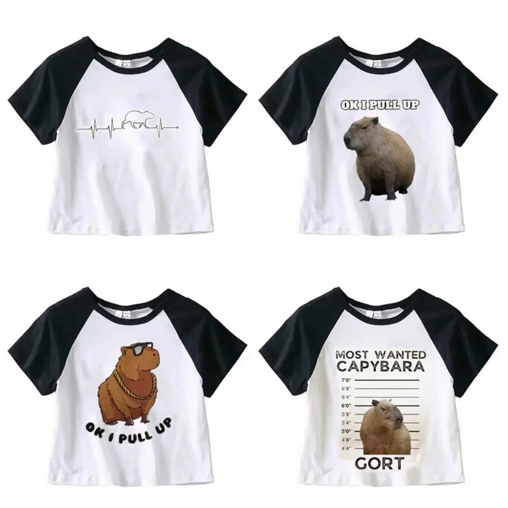 แฟชั่น Y2K Capybara Crop Tops รอบคอ Patchwork Capybara พิมพ์ Tank Top เสื้อผ้าผู้หญิงสไตล์เกาหลีสุภาพสตรี