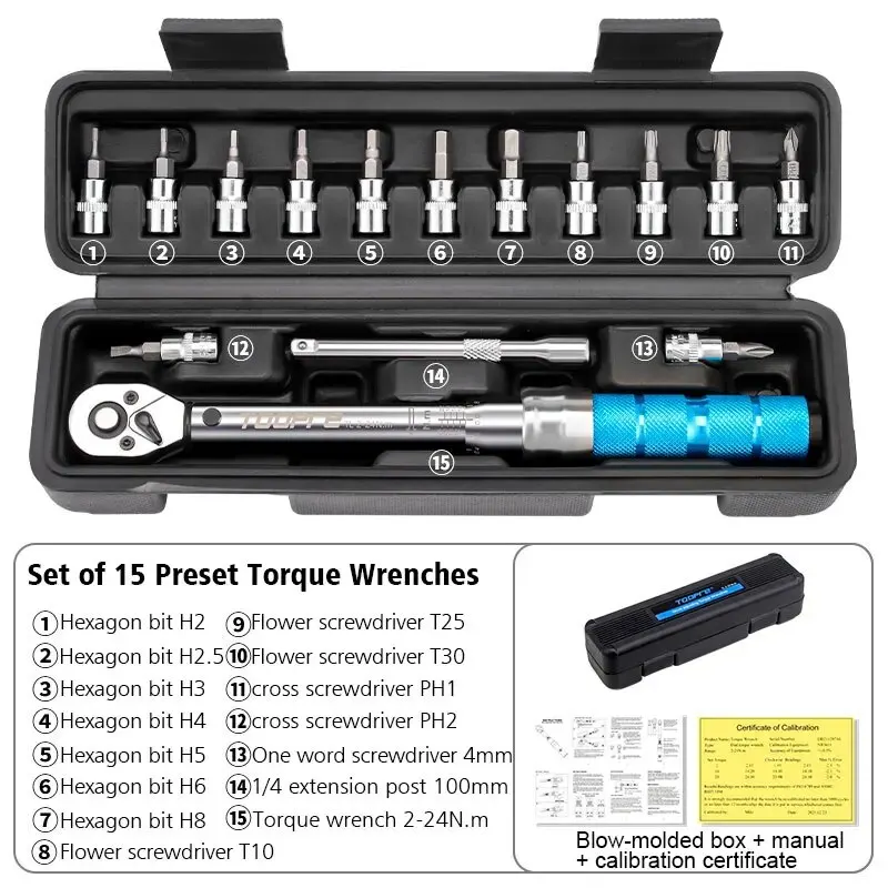 15pcs Torque Wrench Set 1/4\