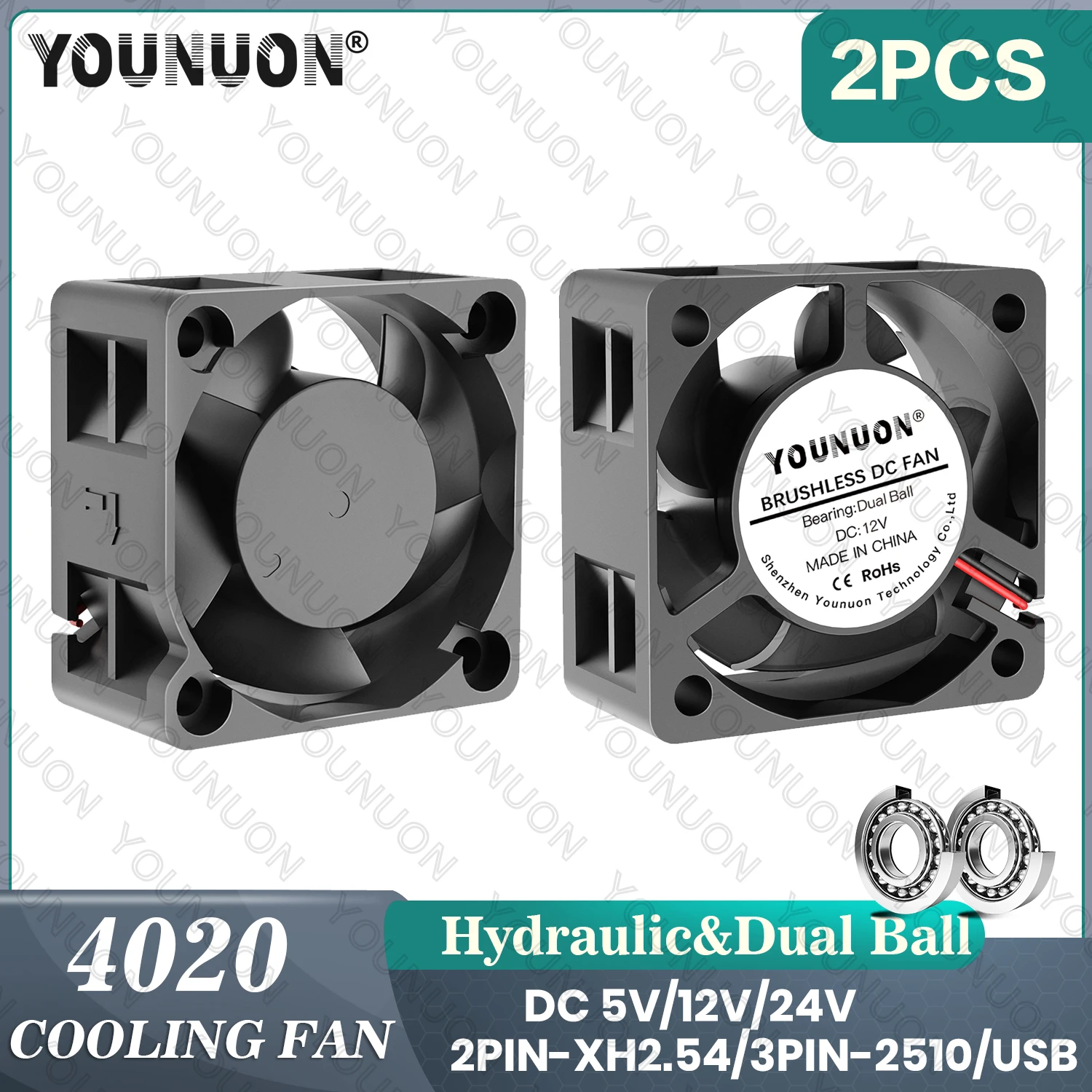 2PCS 40mm 24V 12V 5V 4020 Mini Computer Case Cooling Fan Ball Bearing Hydraulic Bearing 2Pin 4cm 40x40x20mm