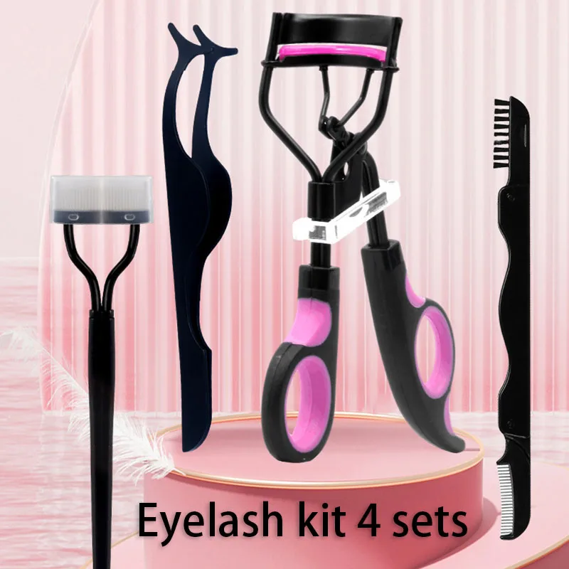 Lash Curler Straight Steel Comb Double Head Foldable Eyebrow Brush Multi-functional Beauty Tool Eyelash 4 Sets False Eyelash