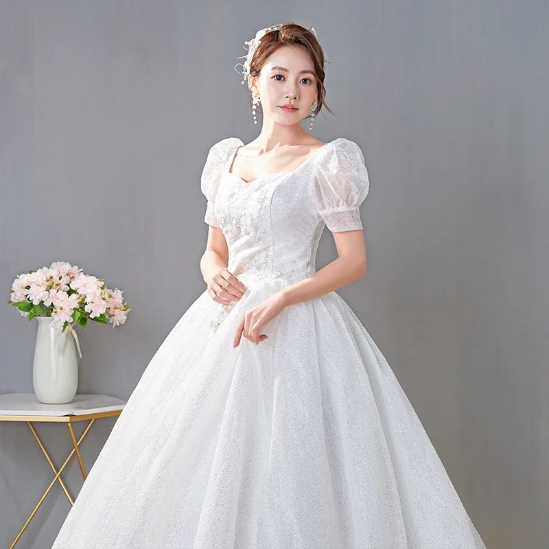 Customized Wedding Dress for Women Bride Ball Gowns Plus Size Wedding Dresses Lace Up Puff Sleeve Dresses  Vrstidos De Novia