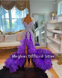 Purple Sweetheart Tassel Long Prom Dress Black Girl Bead Crystal 2025 Birthday Luxury Dress Ruffle Evening Gown Split Customized