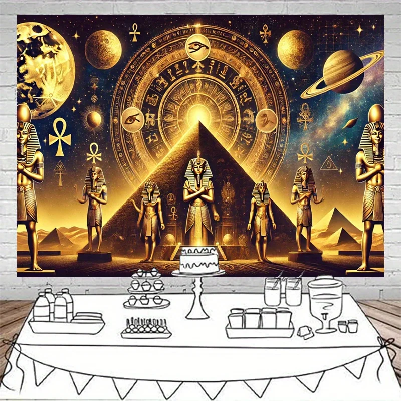 Ancient Egypt Tapestry Wall Hanging Pyramid Pharaoh Cosmic Space Universe Mystic Art Fabric Poster for Living Room Bedroom Home