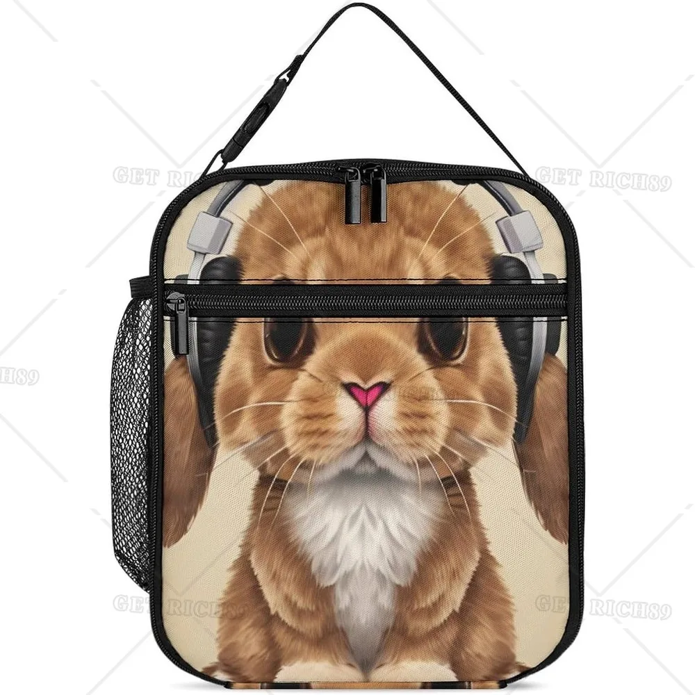 Kopfhörer Hase Kaninchen Kunst wieder verwendbare Lunch Bag auslaufs ichere Lunch Eimer Container für Frauen Erwachsene Kinder arbeiten Outdoor-Reise Picknick