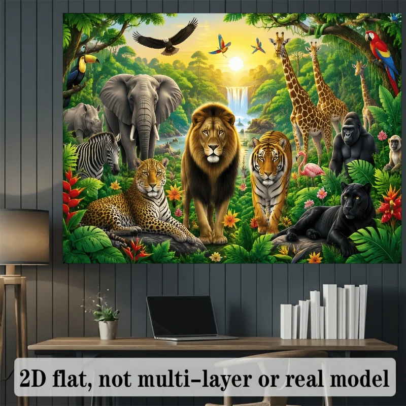 Safari Jungle Animals Lion Tiger Elephant Giraffe 2DFlat Tapestry Backdrop For Kids Room DecorZoo Wildlife Wall Hanging ArtPrint