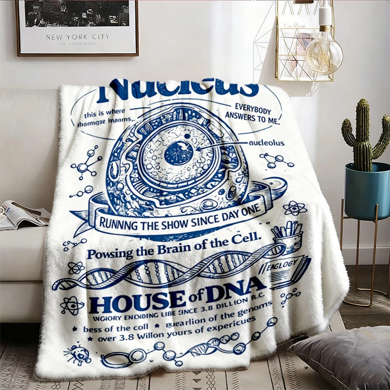 Nucleus Blueprint Vintage Science Flannel Blanket, Retro Biology Graphic Flannel Throw