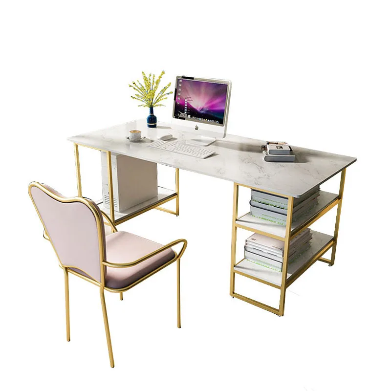 

Simple home study wrought iron desk Nordic wrought iron marble computer desk, creative single desk