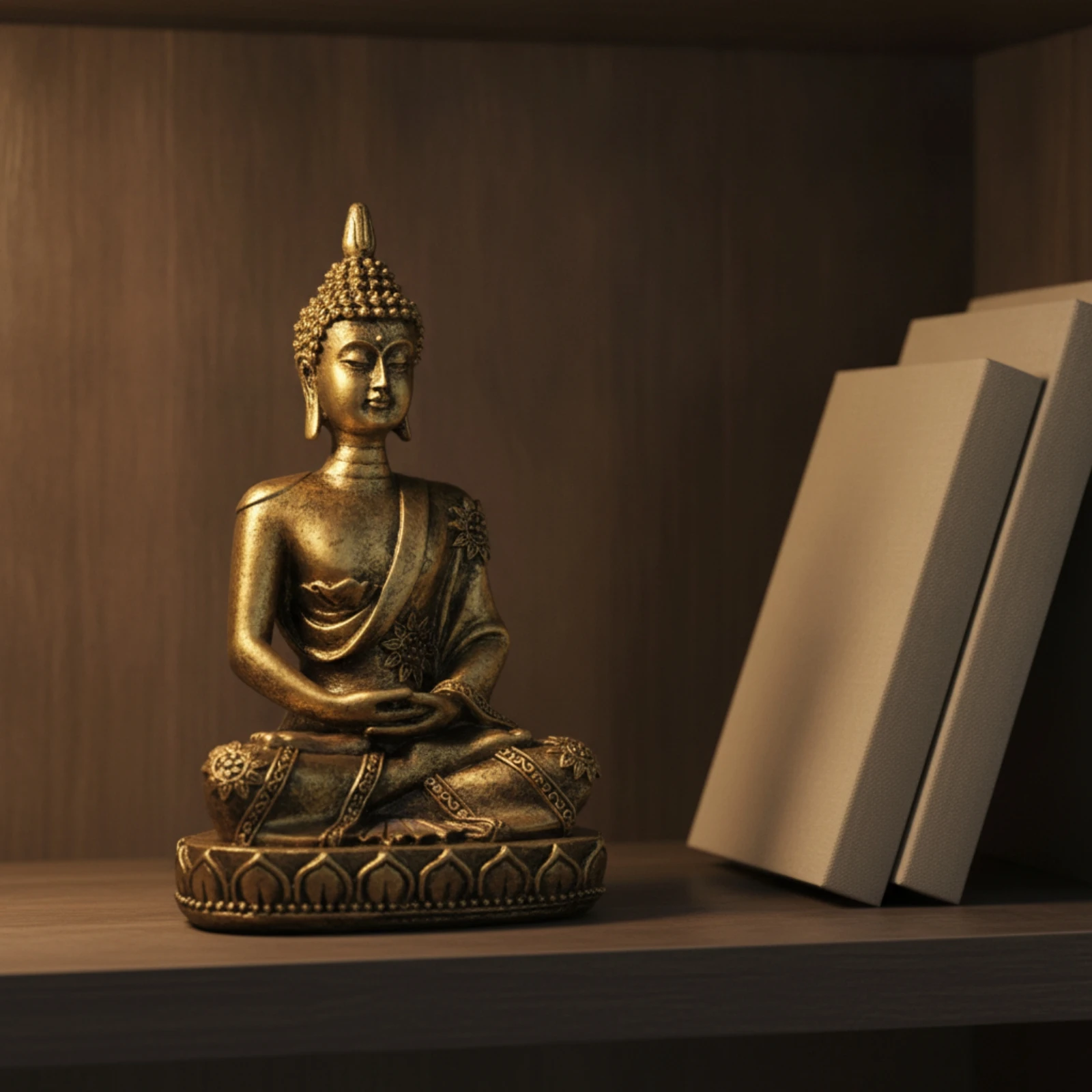 Buddha Statue with Lotus Base Tabletop Buddha Figurine Sculpture Meditative Ornament Small for Altar, Entryway