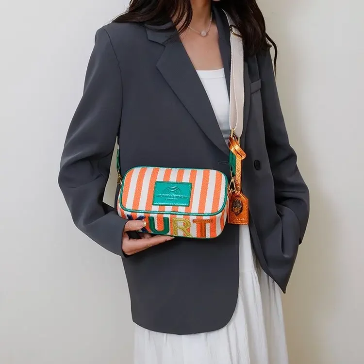 

Color Matching Striped Small Square Bag High-end Retro Camera Bag Women's Bag Fashion Light Luxury Messenger Bag Diaper Bag