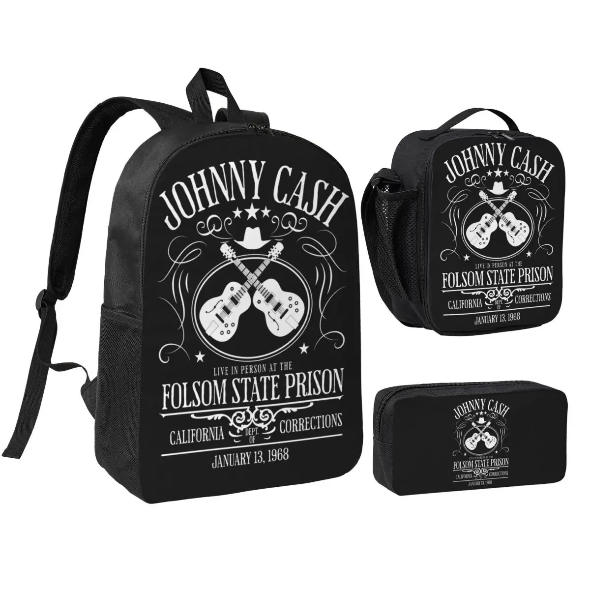 

Johnny Cash Live At Folsom State Prison Backpack BookBag School Bag Shoulder Bags 3ps Insulated Lunch Bag Pencil Case