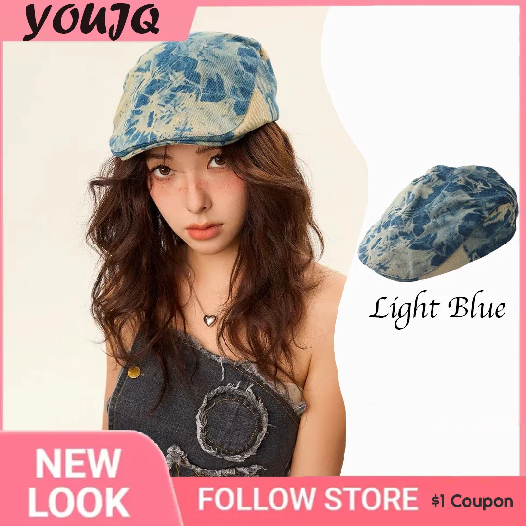 

Vintage Blue Tie-dye Beret Women Art Leisure Hats for Men Spring Summer Breathable Baseball Cap Casual Suncap Outside Female