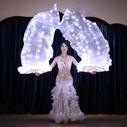 Carnival Led Silk Fan Veil Bellydance Fan Veils Silk LED Light Show White Belly Dance Stage Performance Luminous Fan