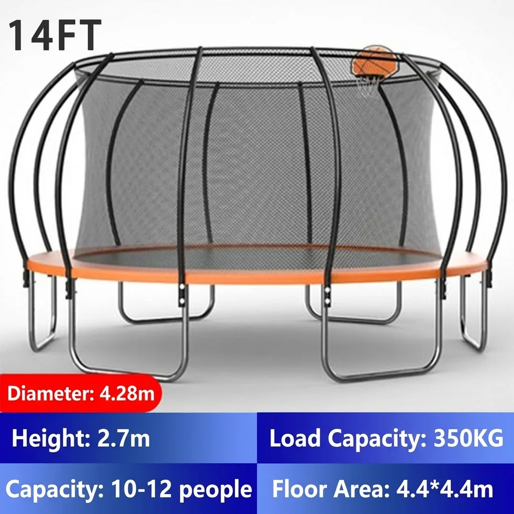 Factory Price 6-16ft Pumpkin Trampoline with Net, 150-350kg Load Capacity Outdoor Round Bouncing Bed for Backyard Kids Gym