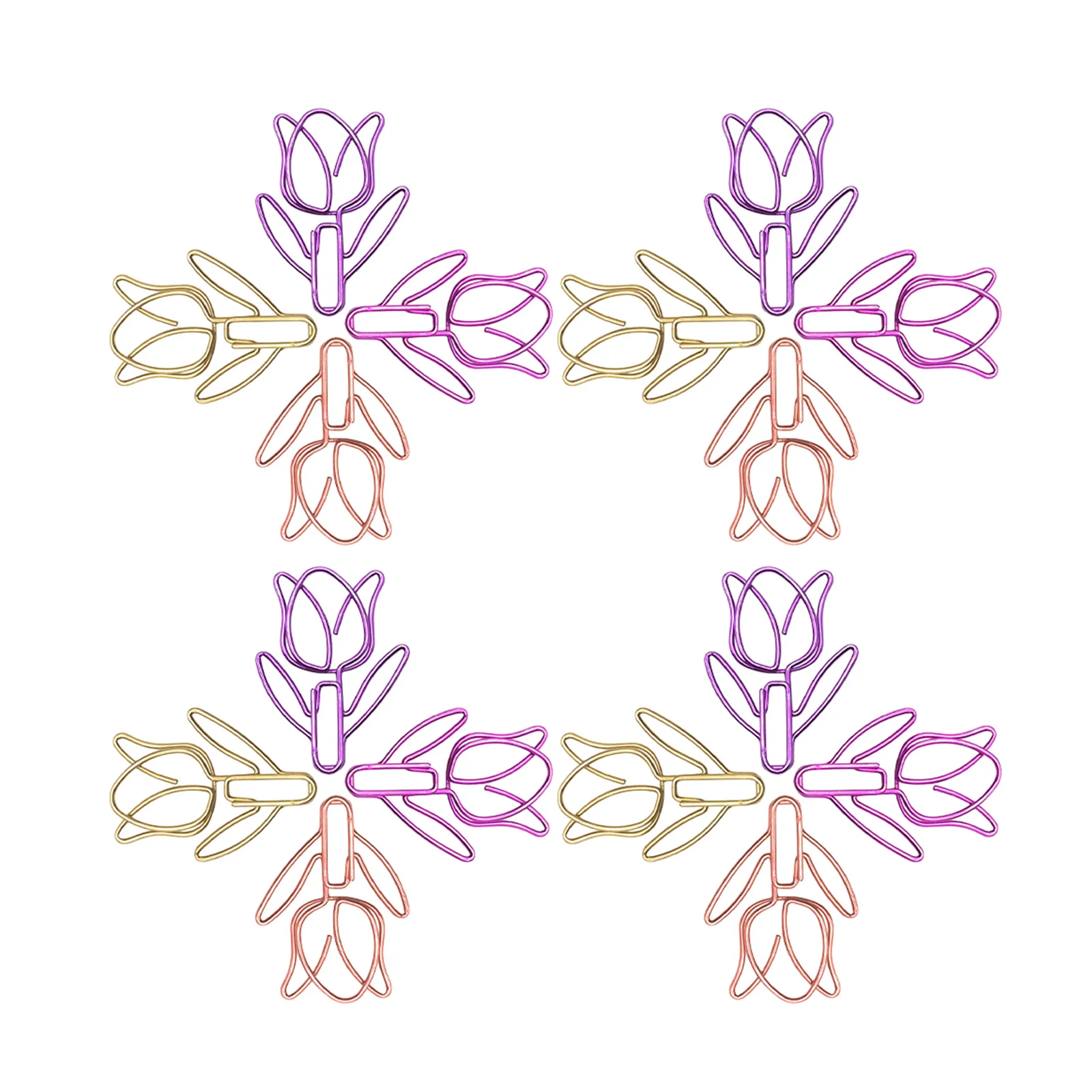 

60pcs Decorative Paper Clips Tulip Shape Bright Color Metal Binder Clips for School Office Stationery Organization Tools