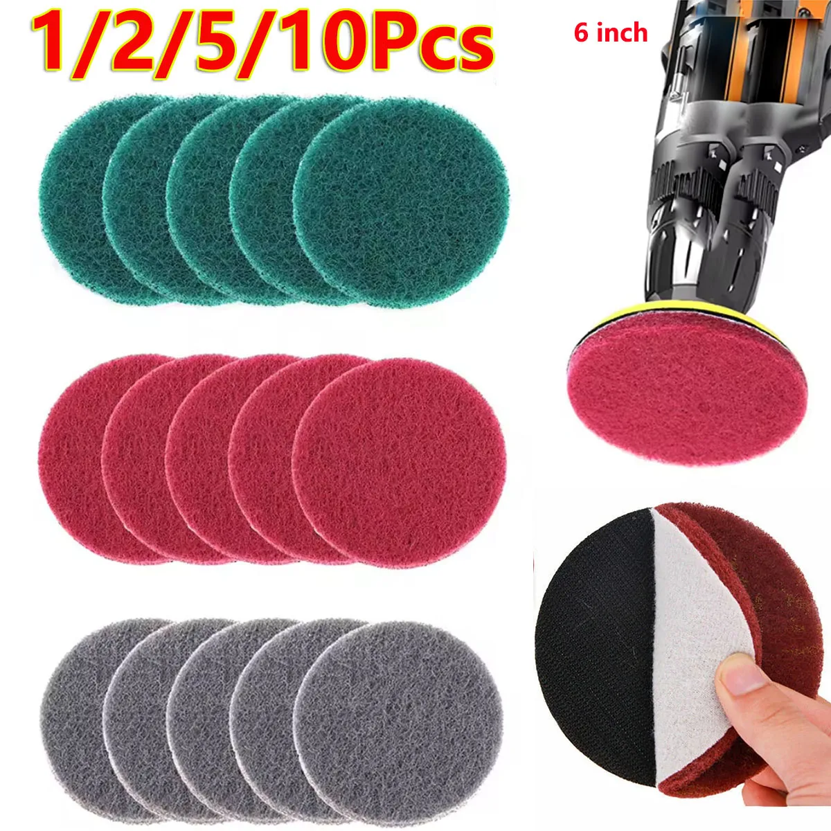 1/2/5/10Pcs 6 inch Scrubbing Pads Cleaning Cloth Scrub Pad Industrial Scouring Pads Nylon Polishing Buffing Pads Abrasive Tools