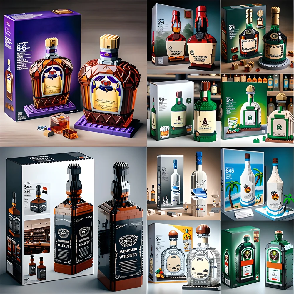 

Креативные строительные блоки для бутылок виски, украшение для домашнего бара, доступны 11 стилей в цветной коробке.