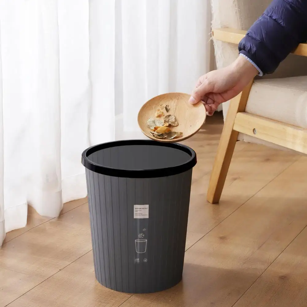 Garbage Bin Plastic Garbage Can Durable Keep Tidy Practical Kitchen Bathroom Living Room Striped Trash Can