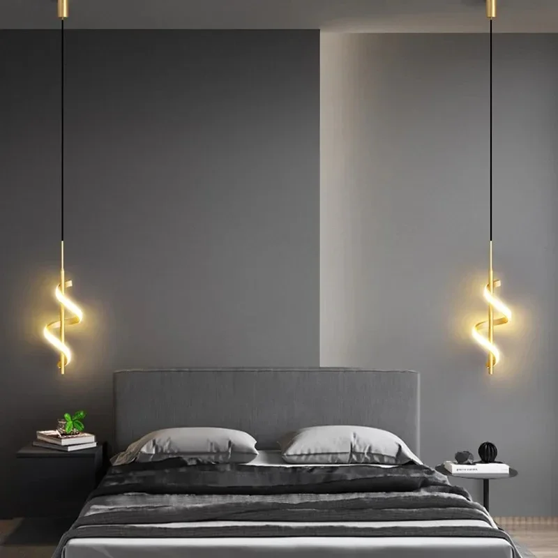 Modern Spiral  LED Pendant Light For Bedroom Bedside Indoor Hanging Lighting Fixture Gold Black Decorative Lamp Luminaire