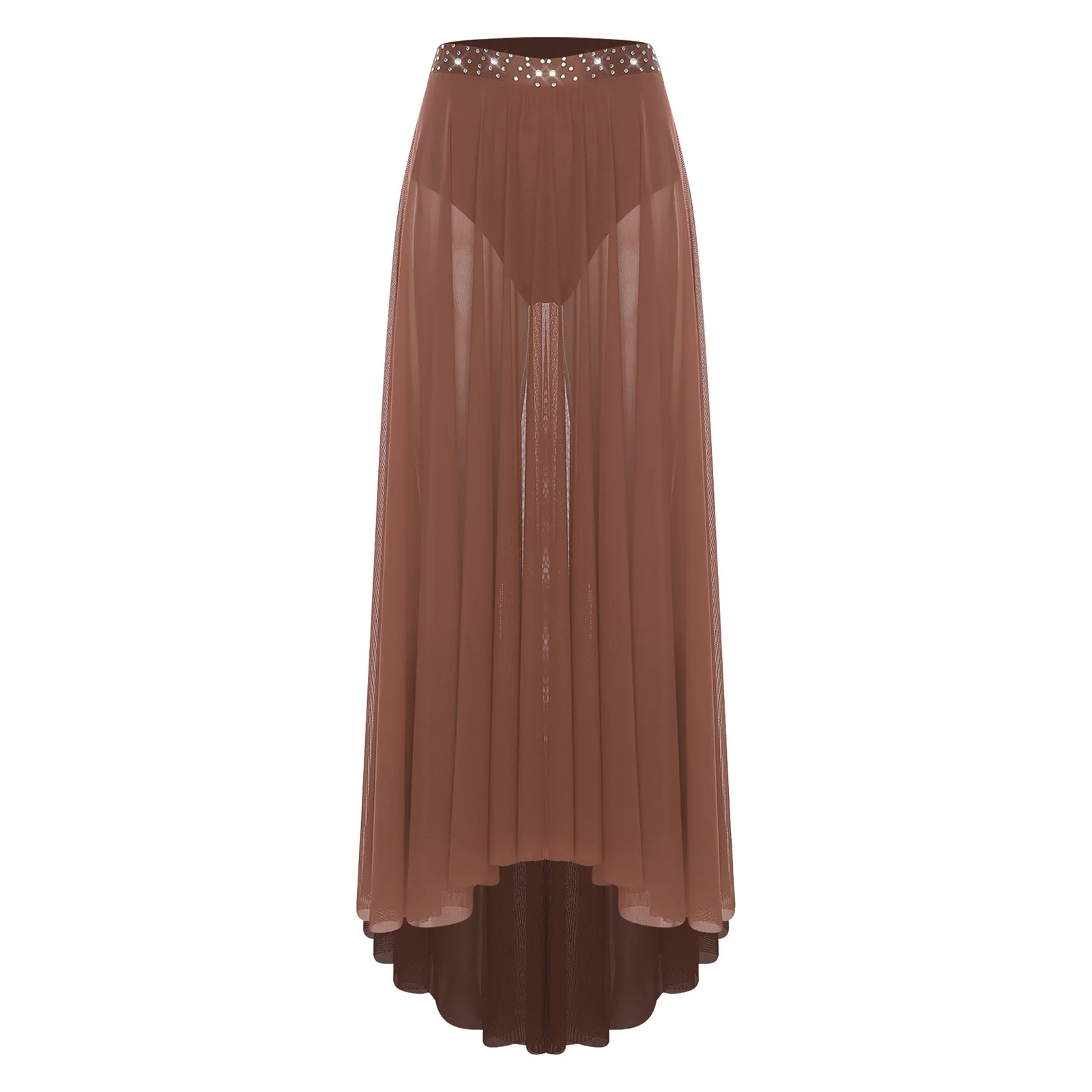 

Women's Modern Ballet Dance Maxi Skirt Elastic Waist High-Low Mesh Hem Big Swing Skirt with Built-in Briefs Modern Dance Costume
