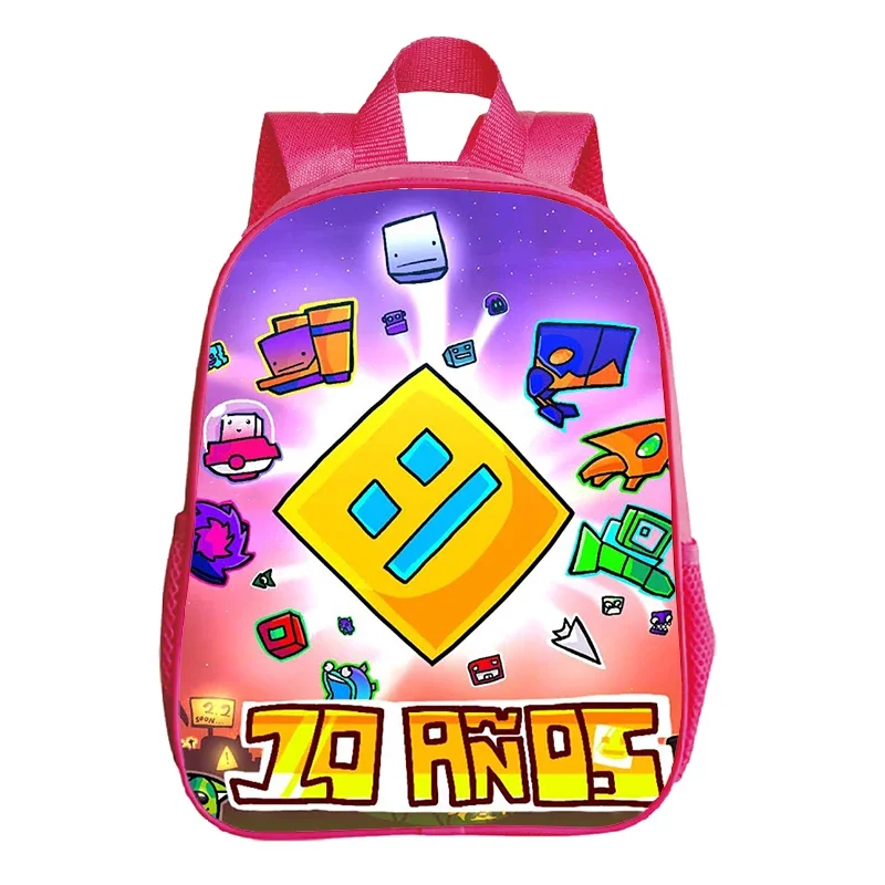 Geometry Dash Print Backpack Cute Pink School Bags kids Girls Cartoon Kindergarten Bookbag Toddler Small Backpack Childcare Bags