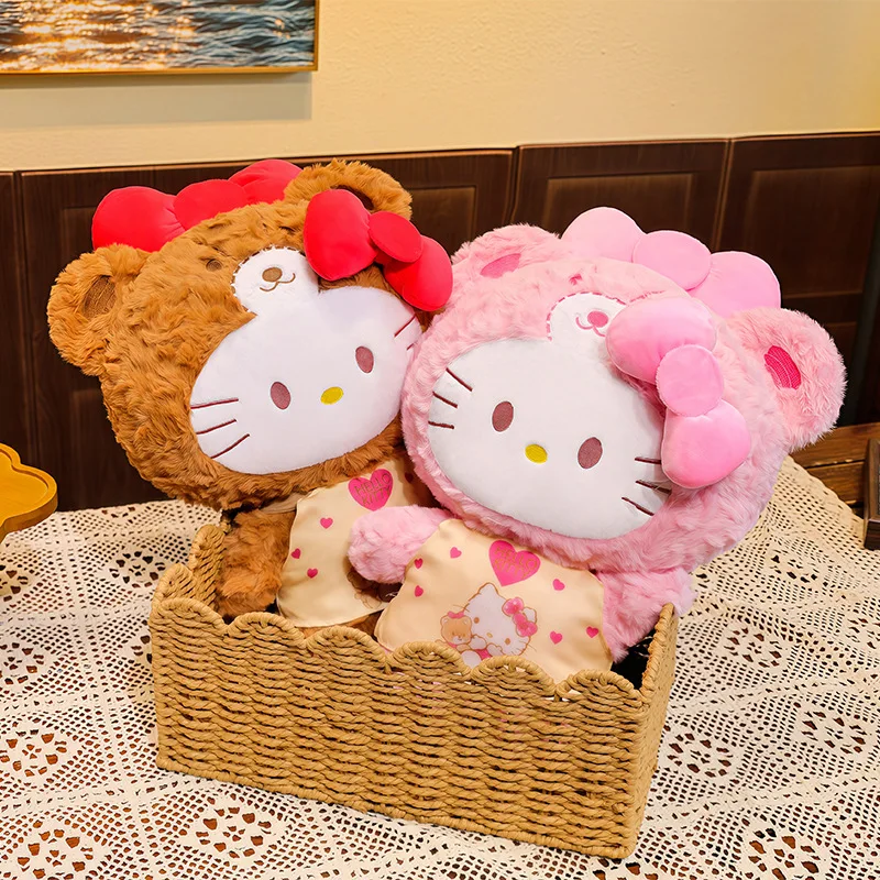 Hello Kitty Bear Costume Plush Doll Cute Cartoon Stuffed Kitty Plushie Soft Fluffy Stuffed Toy Lovely Collectible Gift for Girls