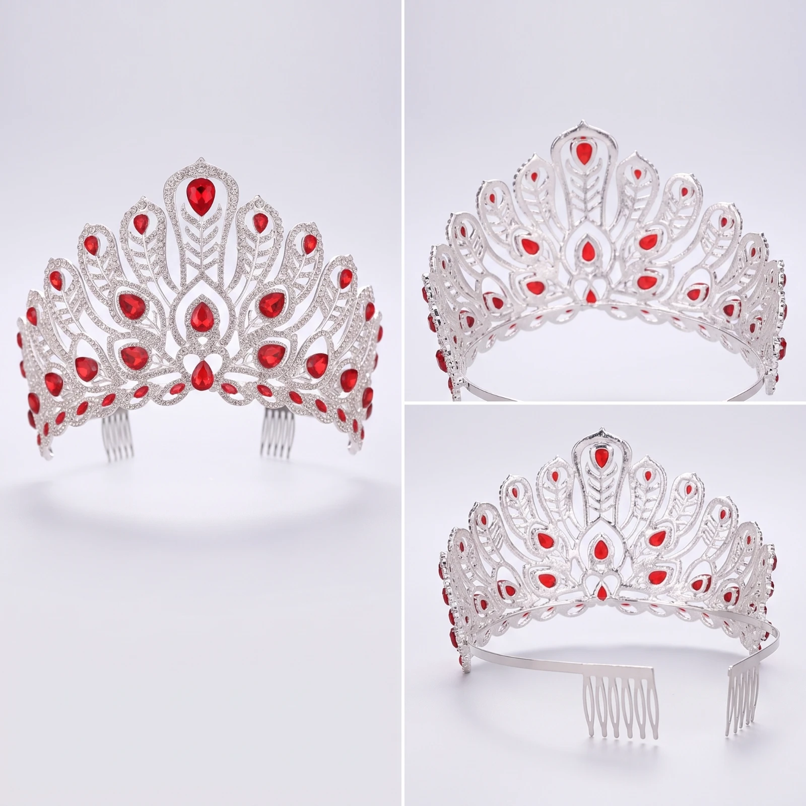 Tiara with Comb Teardrop Bridal Headpiece Tiara with Combs Symmetrical Hair Accessory Sparkling for Brides, Weddings, Pageants