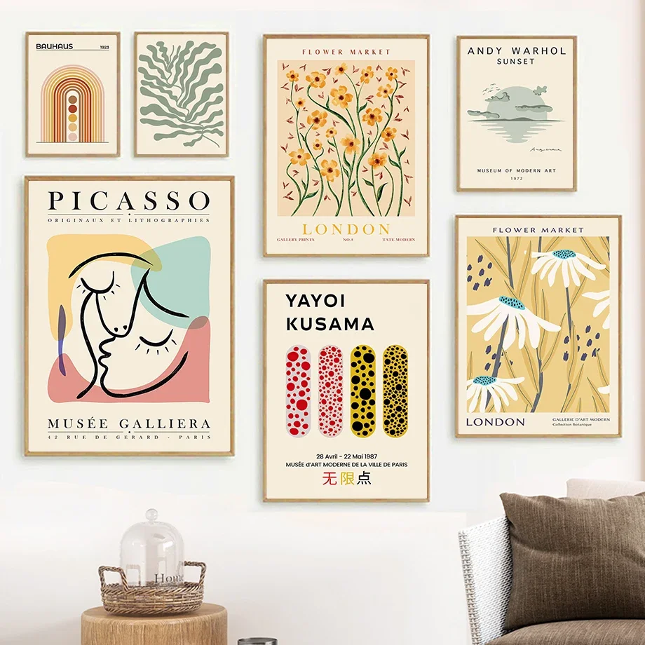 1pc frameless Canvas Painting Picasso Yayoi Kusama Flower Market Abstract Poster Wall Art Canvas Print Painting Vintage Posters