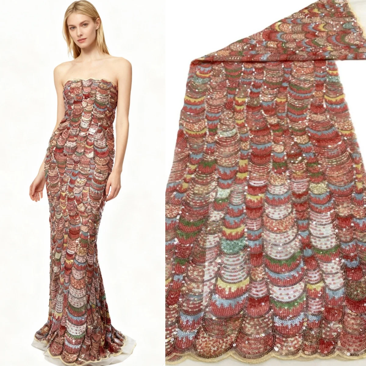 

Русалка Фея Красочные сложенные блестки Вышитое шитье Высококачественное вечернее платье Cheongsam Модная ткань из бисера