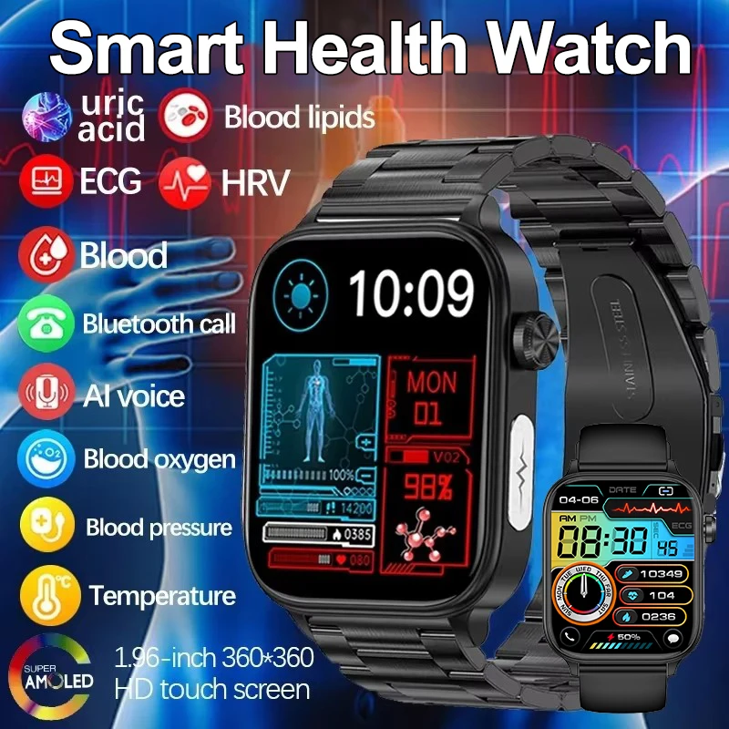 

2025 New AI Science Diagnosis Blood Lipids Uric Acid Blood oxygen Smart Watch Men ECG+PPG Voice Bluetooth Call Health Smartwatch