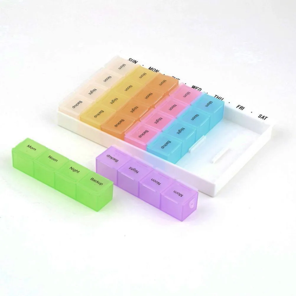 28 Compartment Medicine .8x11.5x2.5cm Multicolor Plastic Pill Organizer Weekly Tablet Dispenser Case for Hospital Home