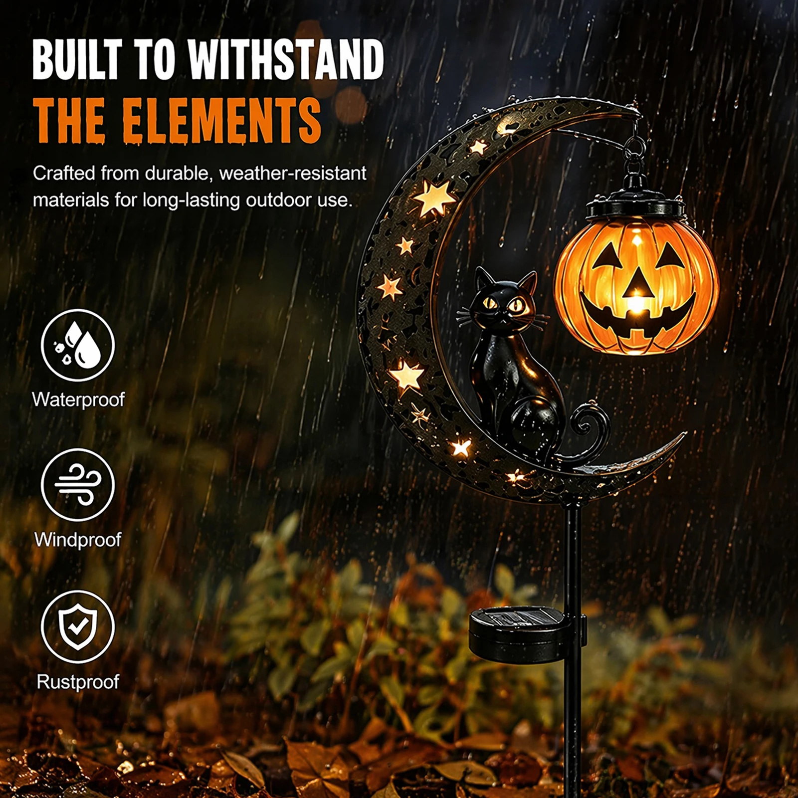 Solar Cat Moon Solar Lamp Outdoor Auto On/Off Metal Pumpkin Stake Lights Halloween Decorations Solar Lamp for Housewarming Gifts