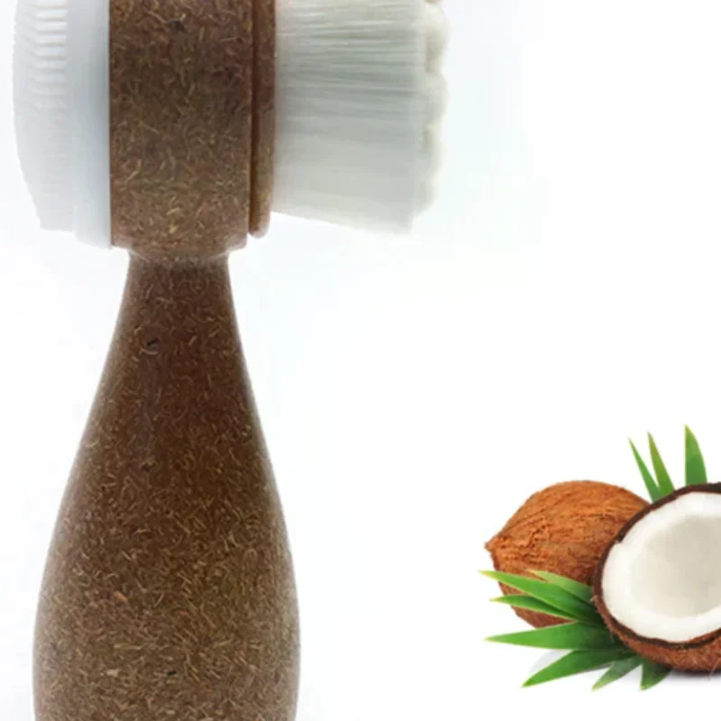 Escova Facial de Coco com Cabo Dupla Face para Limpeza Facial, Remoção de Cravos e Esfoliação