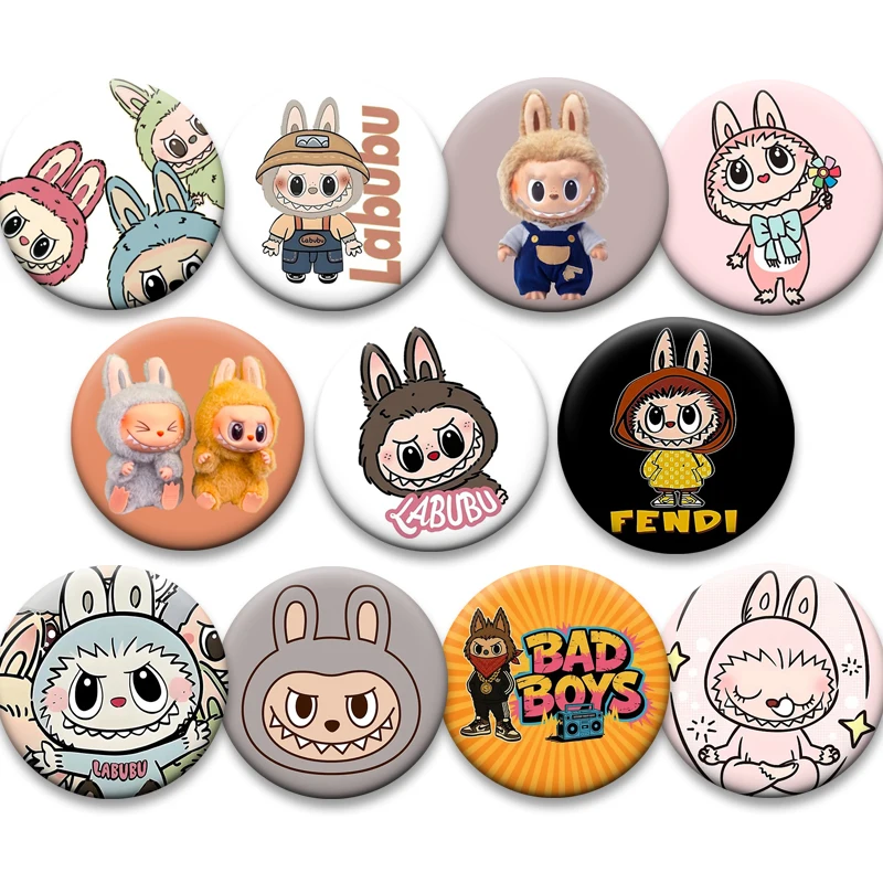 

Cute Labubu Tinplate Pins Round Cartoon Funny Snap-in Brooches for Backpack Cothes Accessories Handmade Exquisite Badge Gifts