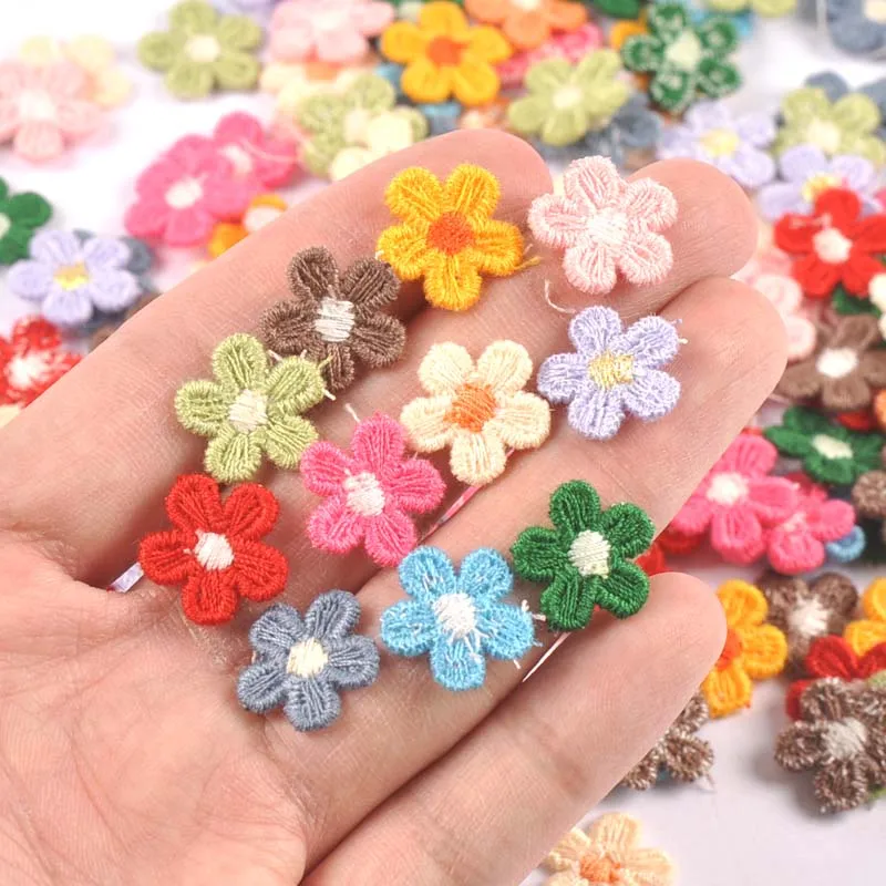 50Pcs/lot multicolor Lace Flower Appliques for DIY Hat Clothes Sewing Supplies Headwear Decor Stick-on Patches 15mm cp3374