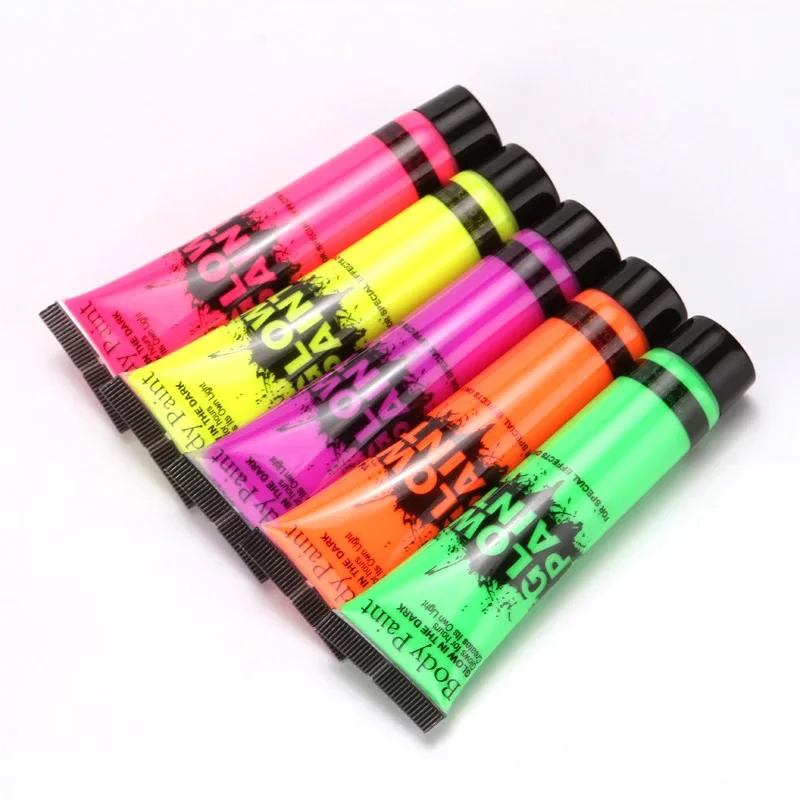 5 Colors/Set Body Art Paint Drawing Fluorescent Glow in The Dark Flash Face Painting Decor Party Halloween Cosplay Tattoo